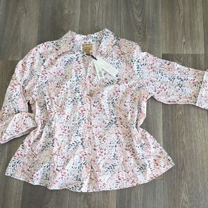 Investments Pink and Black Leaf Print Blouse